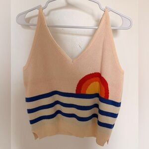 Sunset Knit Tank Top - Cream and Blue